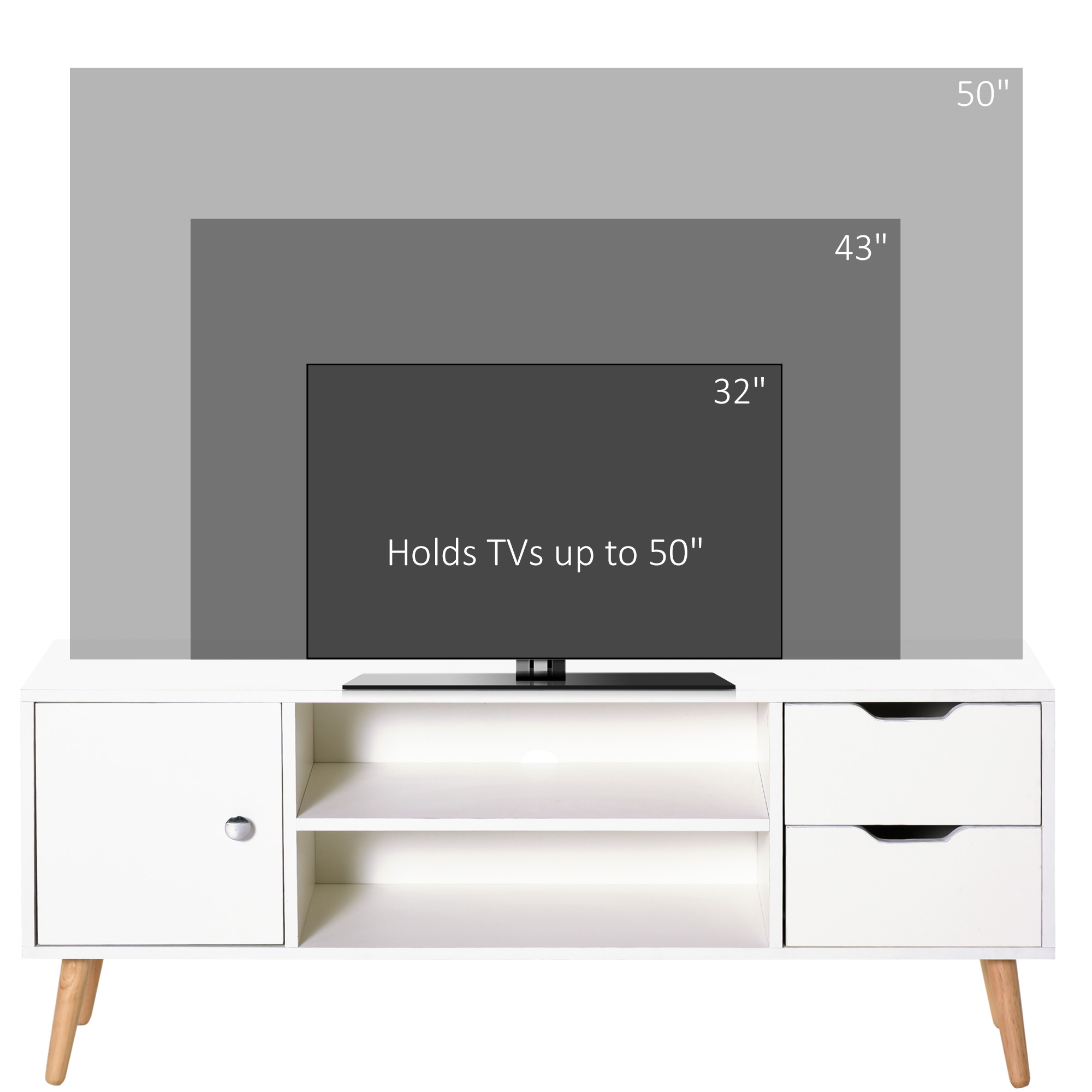 TV Stand for TVs up to 50", TV Cabinet with Shelves, Drawers and Cable Hole, Entertainment Unit for Living Room, White - Image 6