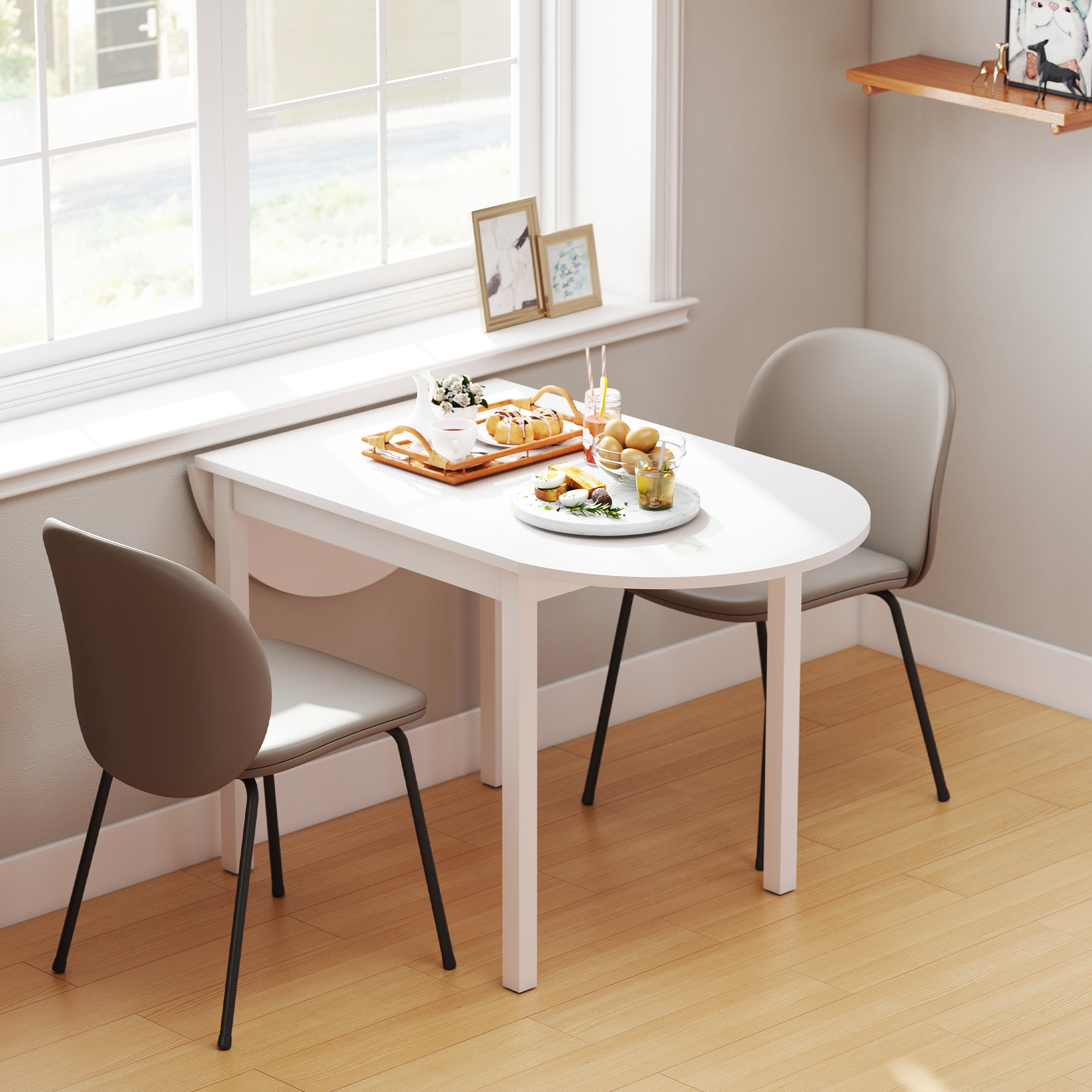 Solid Wood Kitchen Table, Drop Leaf Tables for Small Spaces, Folding Dining Table, White - Image 5