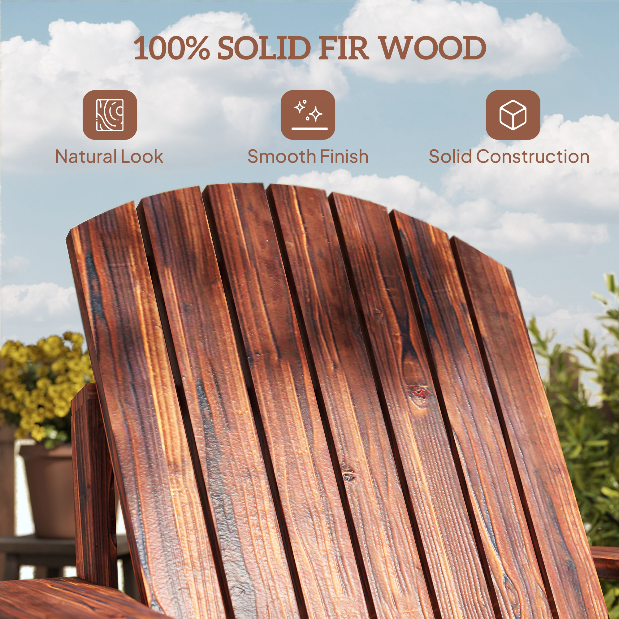 Classic Adirondack Chair Muskoka Chair, Garden Deck Chair with Cup Holder for Patio, Indoor, Backyard, Brown - Image 4