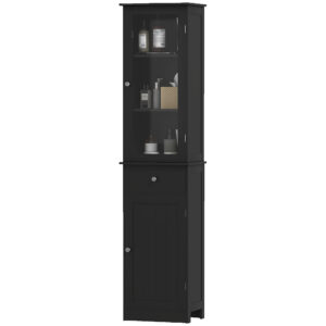 Tall Bathroom Cabinet, Bathroom Storage Cabinet with Drawers, 2 Doors and Adjustable Shelves, Black