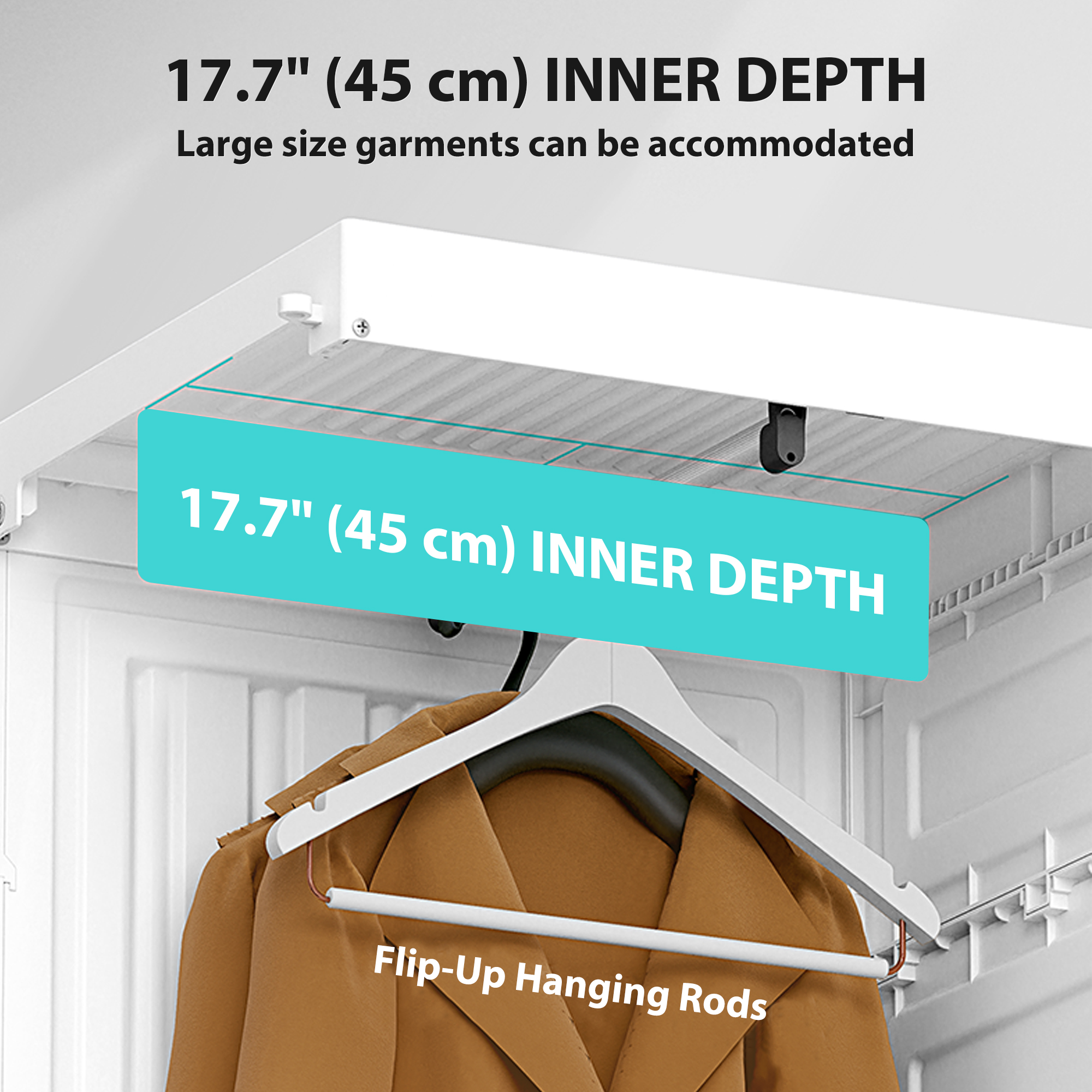 Portable Wardrobe, Foldable Plastic with 8 Compartments, 2 Hanging Rods and Magnetic Doors, White - Image 4