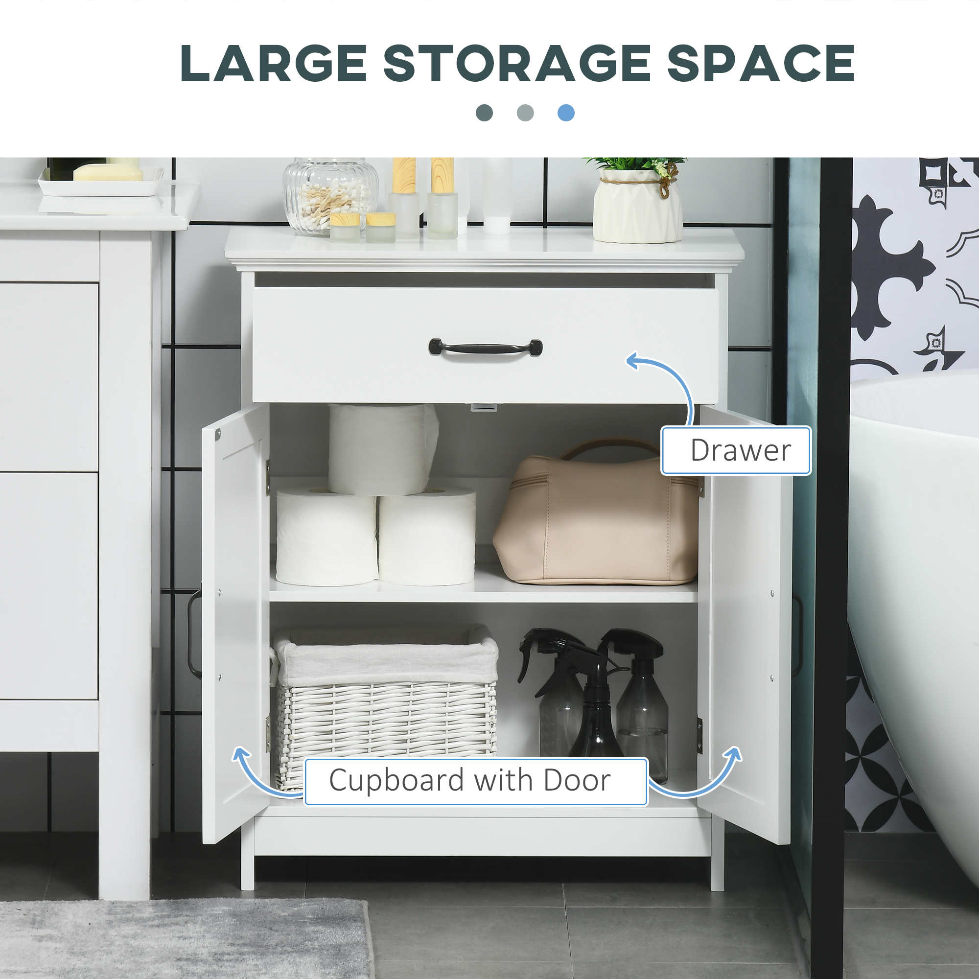 Bathroom Storage, Bathroom Cabinet with 2 Doors, Adjustable Shelves for Living Room Kitchen, 23.6"x11.8"x29.5", White - Image 2