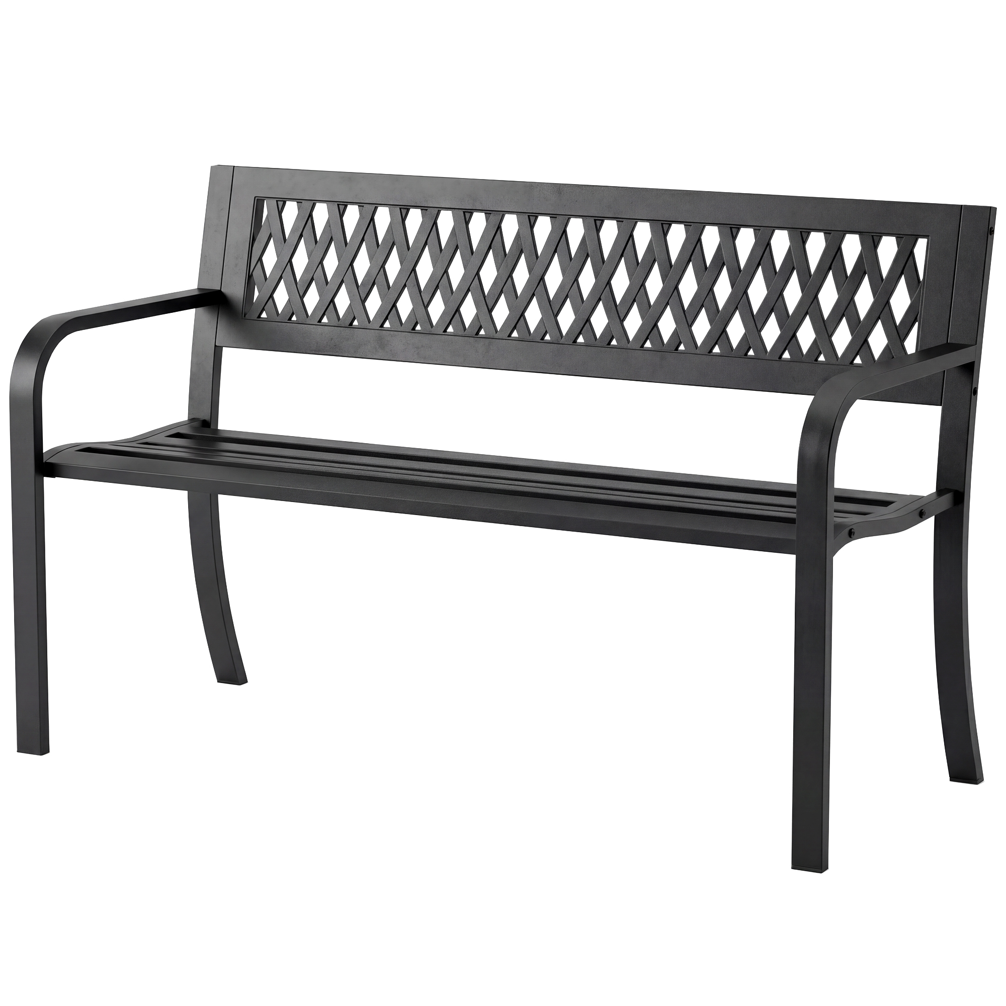 Outdoor Bench with Floral Backrest 2 Seater Garden Bench with Armrests for Yard Park Balcony Black