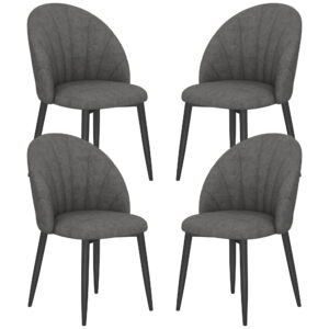 Modern Dining Chairs Set of 4, Upholstered Dining Room Chairs with Metal Legs, Shell Backrest, Padded Seat, Dark Grey