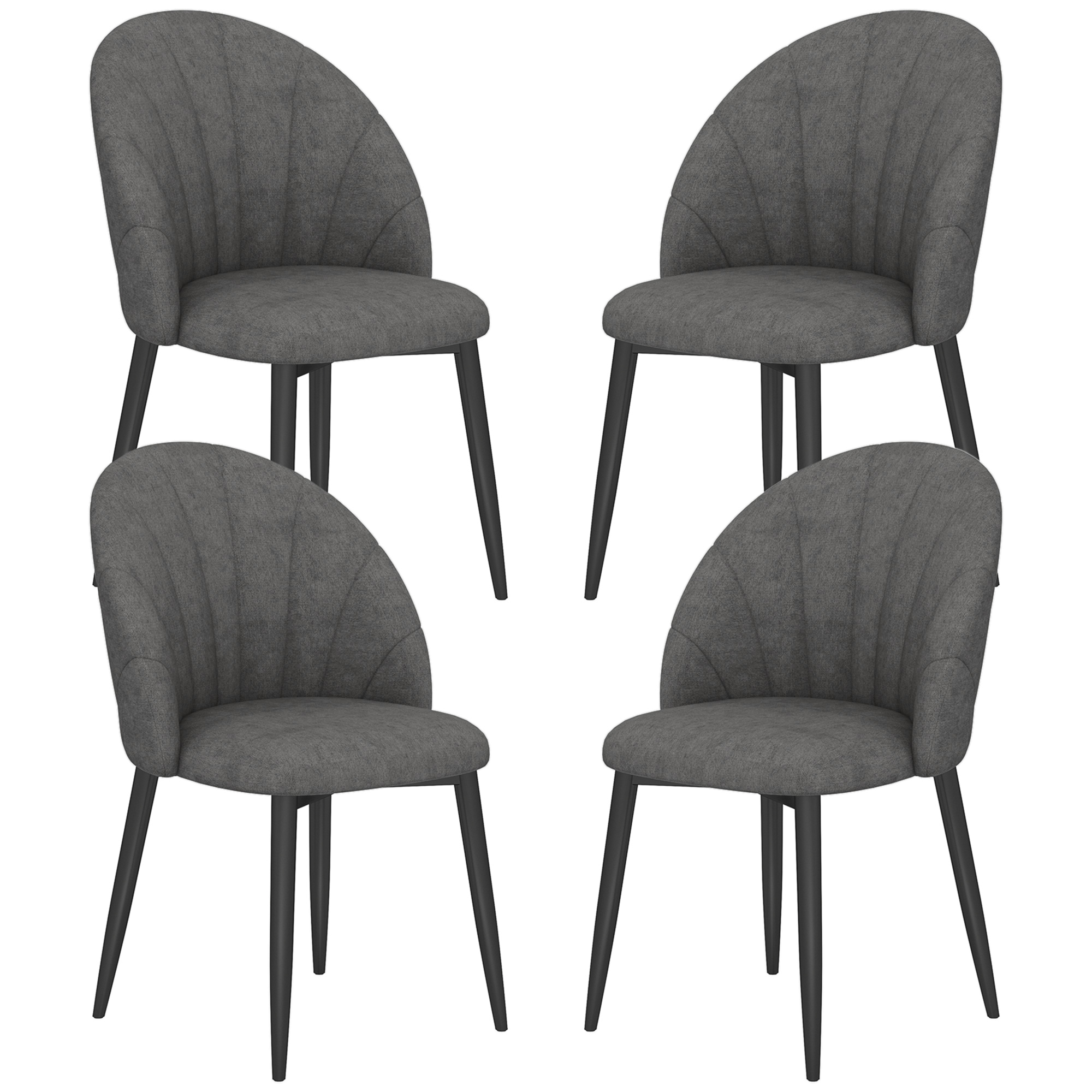 Modern Dining Chairs Set of 4, Upholstered Dining Room Chairs with Metal Legs, Shell Backrest, Padded Seat, Dark Grey