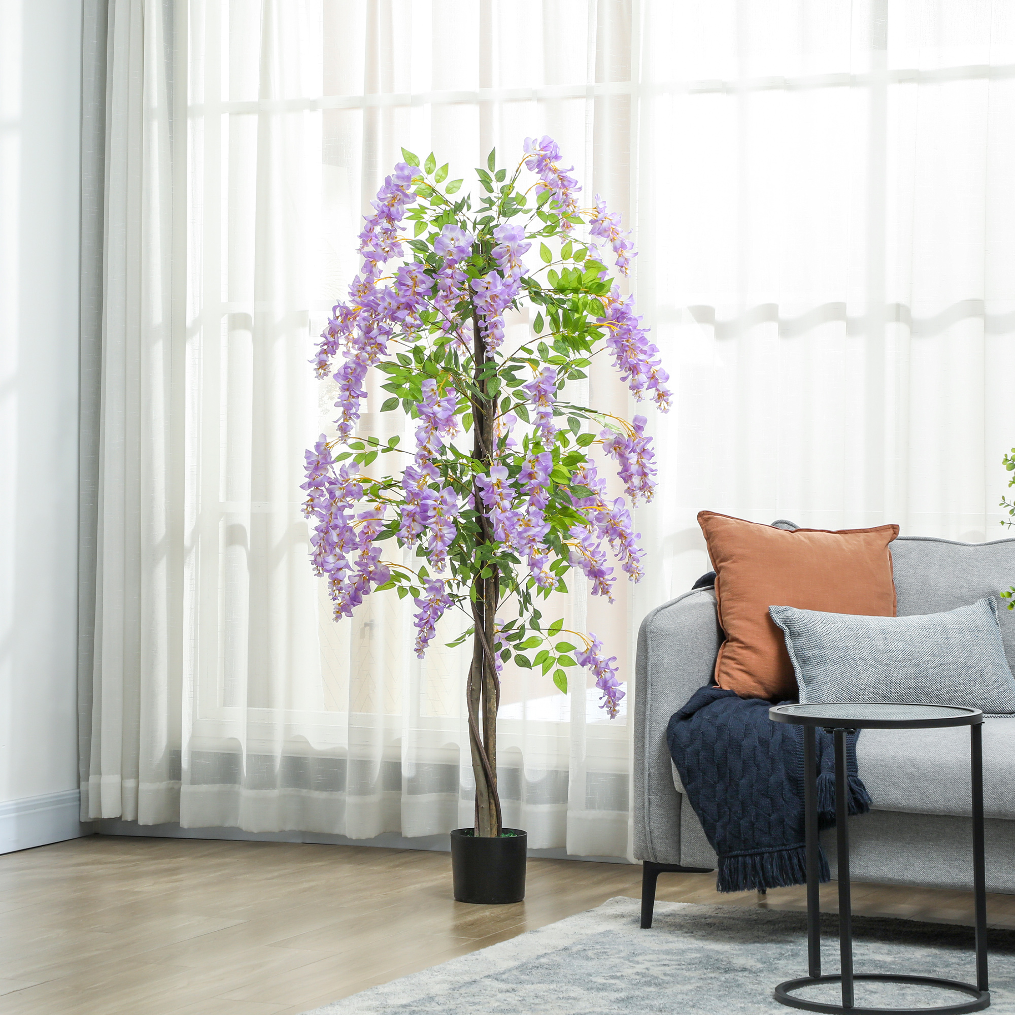 5.9FT Fake Wisteria Tree with Natural Wood Trunk, Artificial Plant in Nursery Pot, Greenery Tall Faux Floor Plant Purple - Image 6