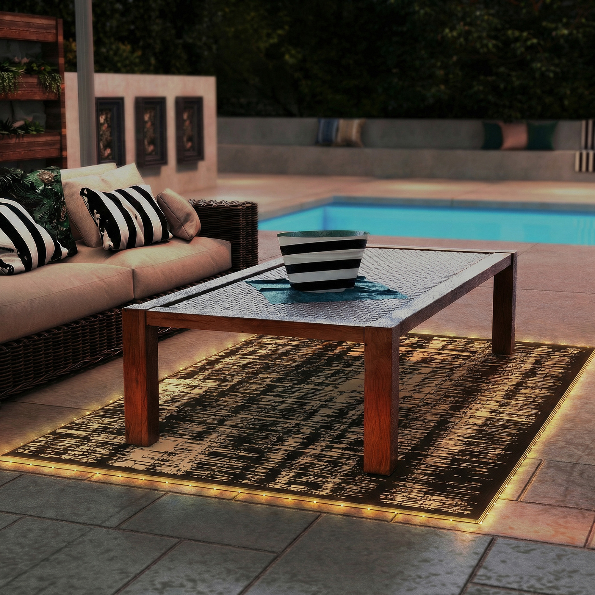 Outdoor Rug Carpet Waterproof Camping with LED Lights, Carry Bag & Stakes, 12' x 9' - Image 6