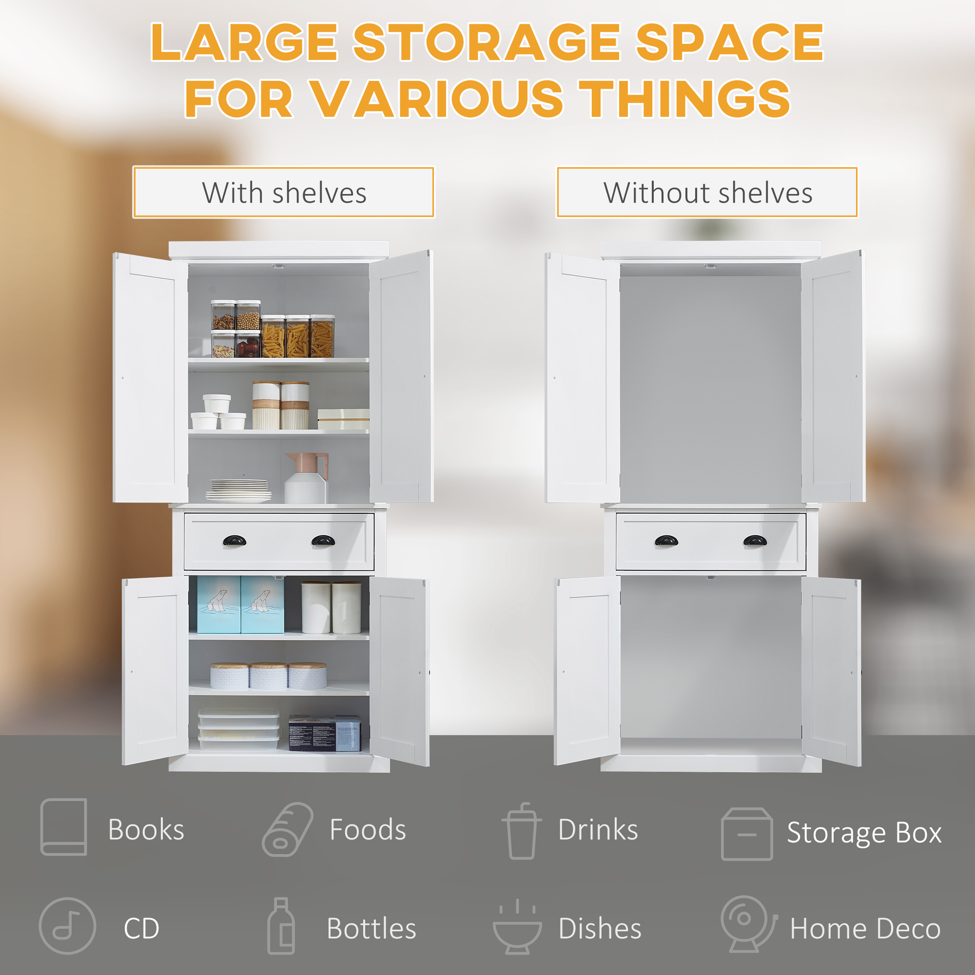 Long Standing Kitchen Cabinet w/ 2 Drawers MDF Board White - Image 5
