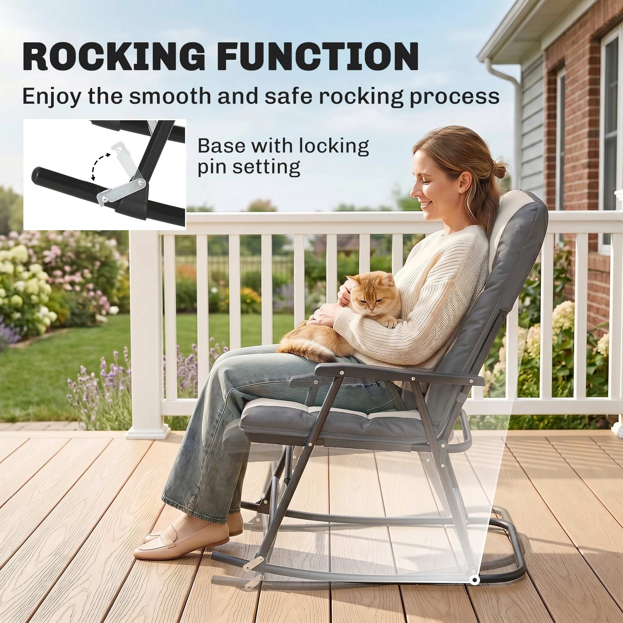 3-Piece Outdoor Foldable Rocking Chair Set, Light Grey - Image 2