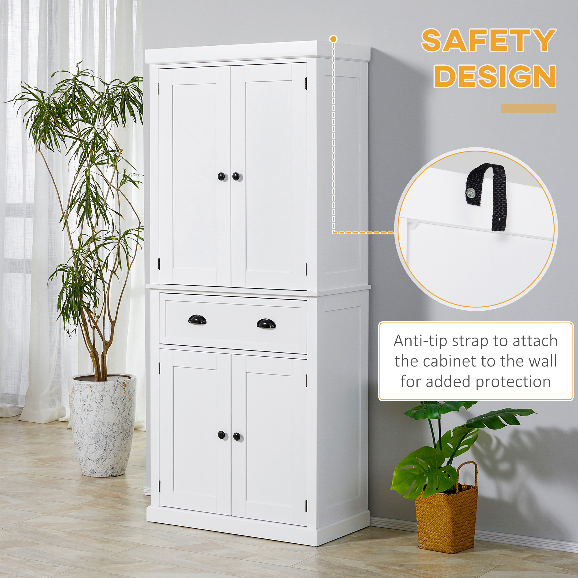 Long Standing Kitchen Cabinet w/ 2 Drawers MDF Board White - Image 4