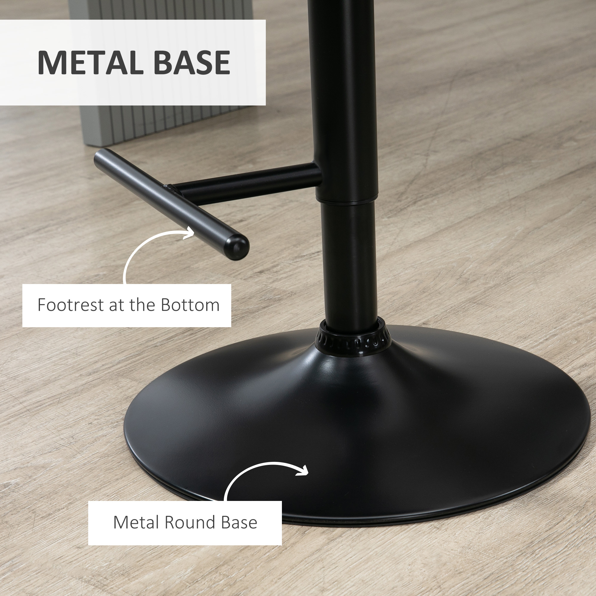 Modern Bar Stools PU Leather Set of 2 Swivel Bar Height Barstools Chairs with Adjustable Height, Round Heavy Metal Base and Footrest, Black - Image 5