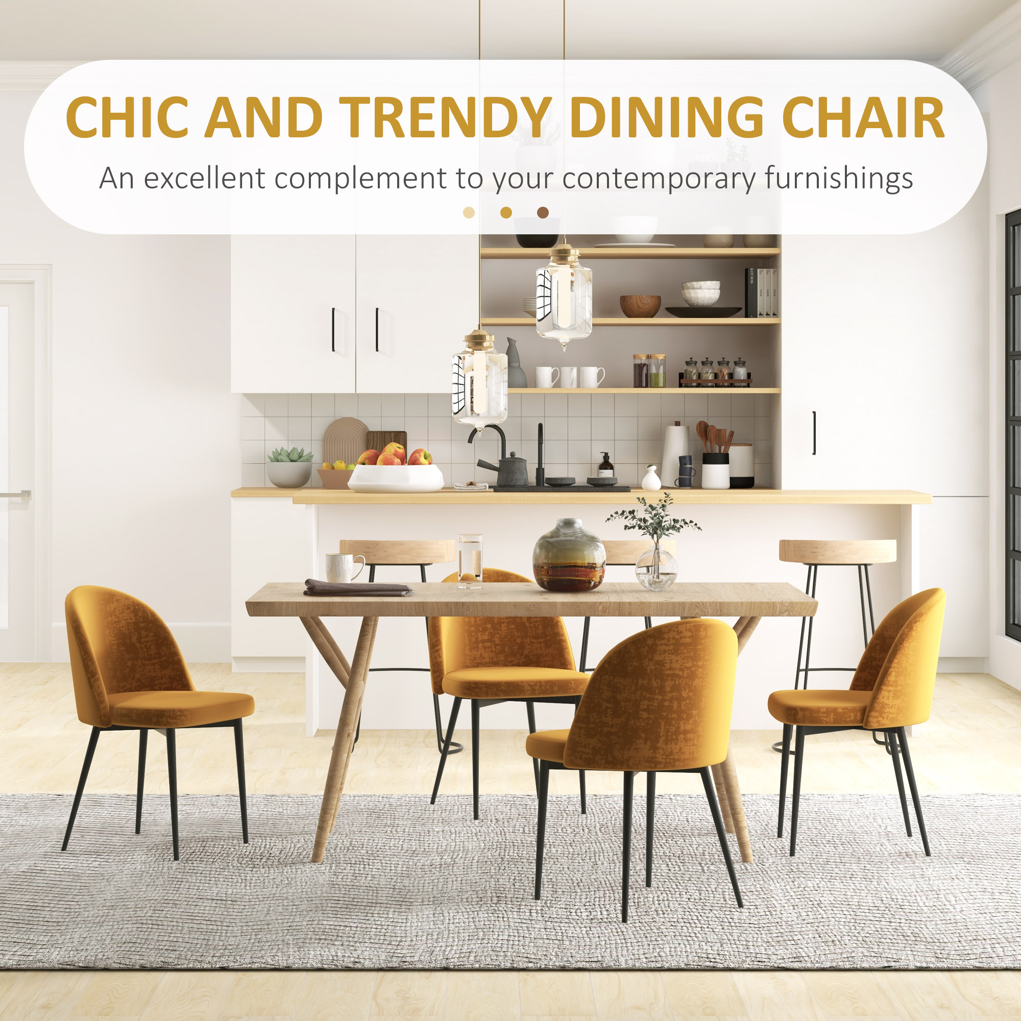 Modern Dining Chairs, Mid-Back Velvet-touch Upholstery Side Chair, Table Chair for Living Room, Dining Room, Yellow, Set of 4 - Image 2