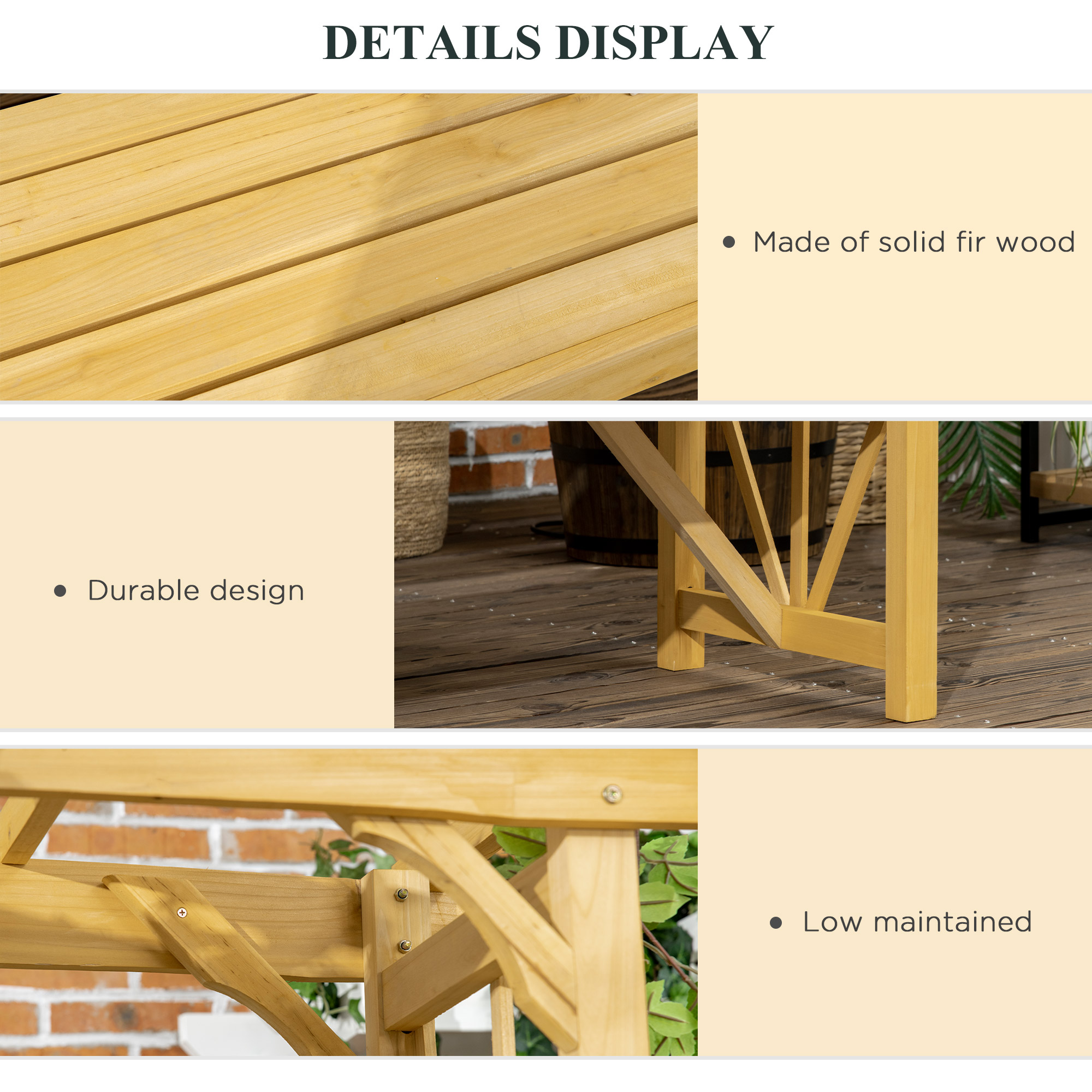 Patio Wooden Bench, Outdoor Bench for Vines/Climbing Plants, Light Brown - Image 3