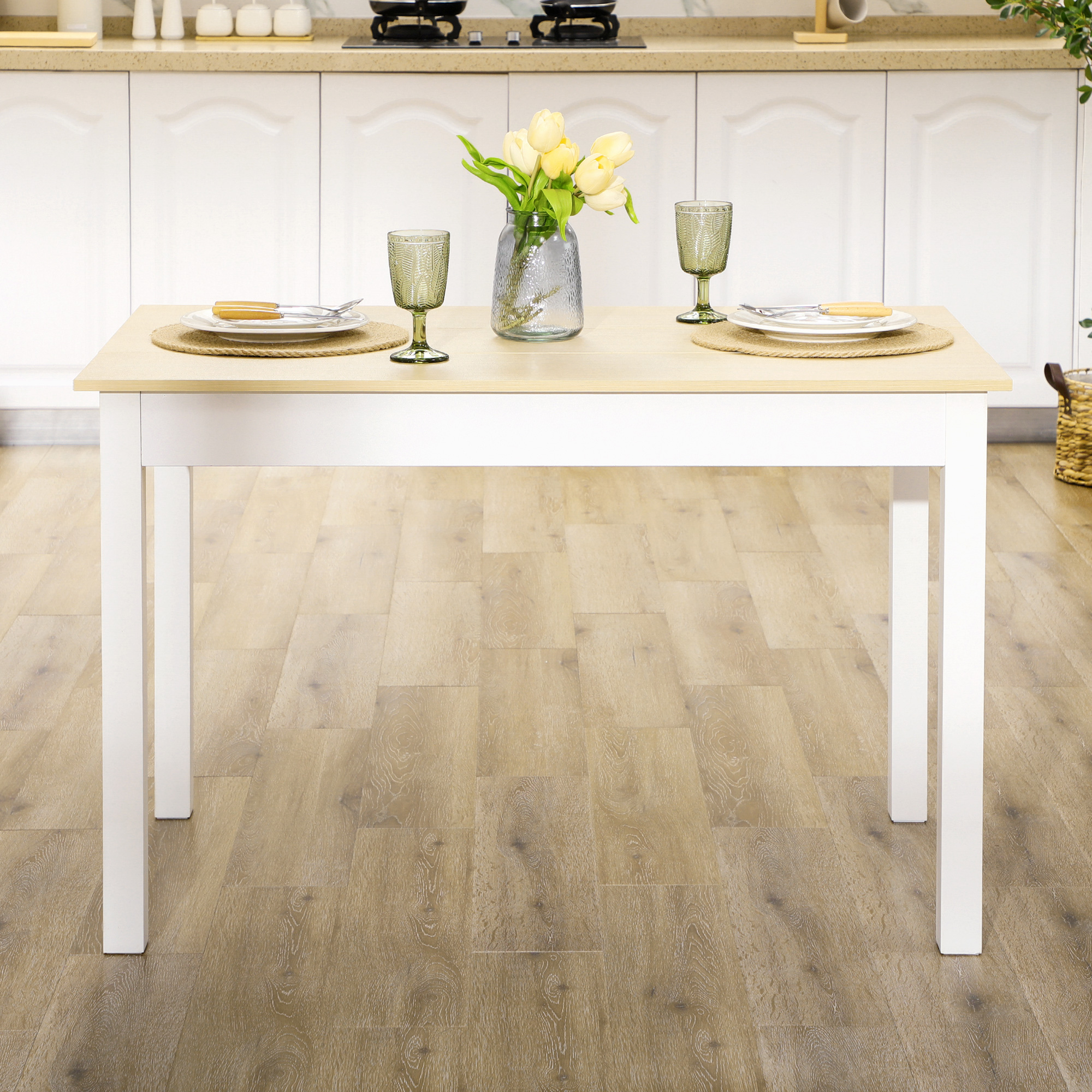 Kitchen Table, Dining Table for 4 to 6 People, 46.9" W x 27.6" D x 29.5" H, Oak - Image 5