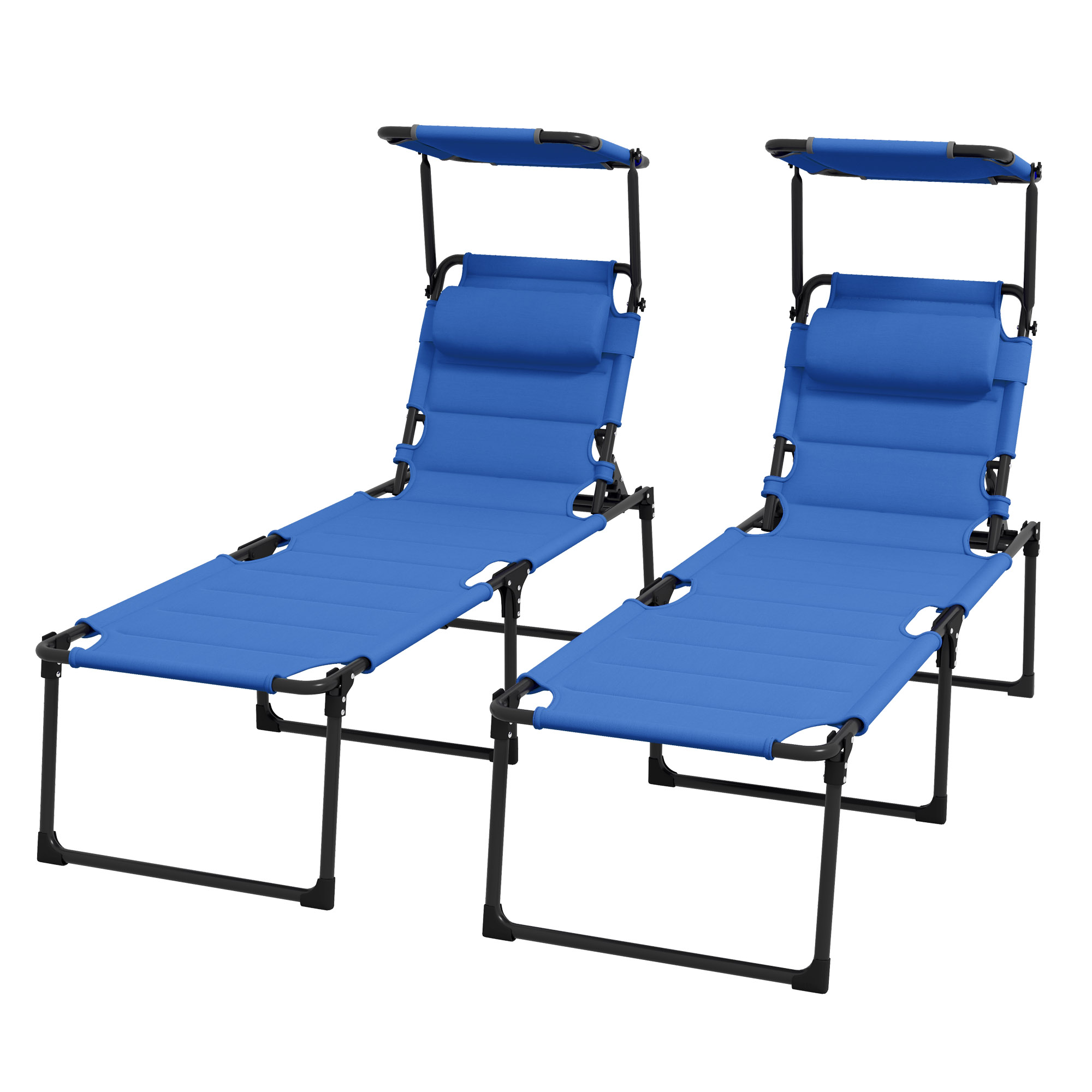 Folding Chaise Lounge with Adjustable Sunroof, Outdoor Quick Dry Padded Tanning Chairs with Headrest, Reclining Back Outdoor Lounge Chair, for Beach, Yard, Patio, Blue