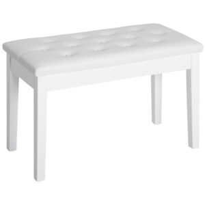30" Piano Bench with Padded Cushion and Storage, Faux Leather Keyboard Bench with Solid Wood Legs, White