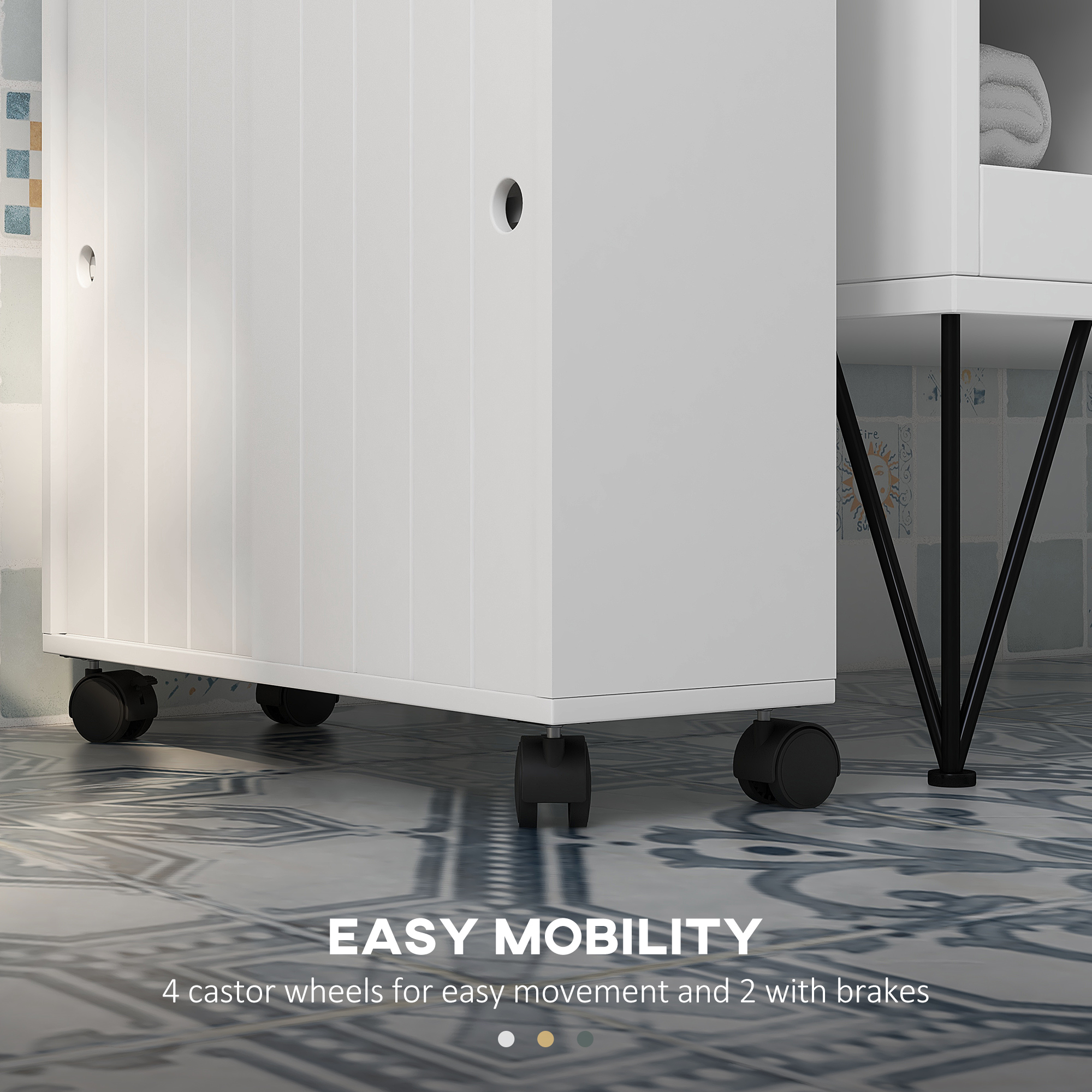 Bathroom Storage Cabinet, Bathroom Cabinet with 4 Rolling Wheels and Paper Holes, 20.5" x 6.75" x 26.5", White - Image 3
