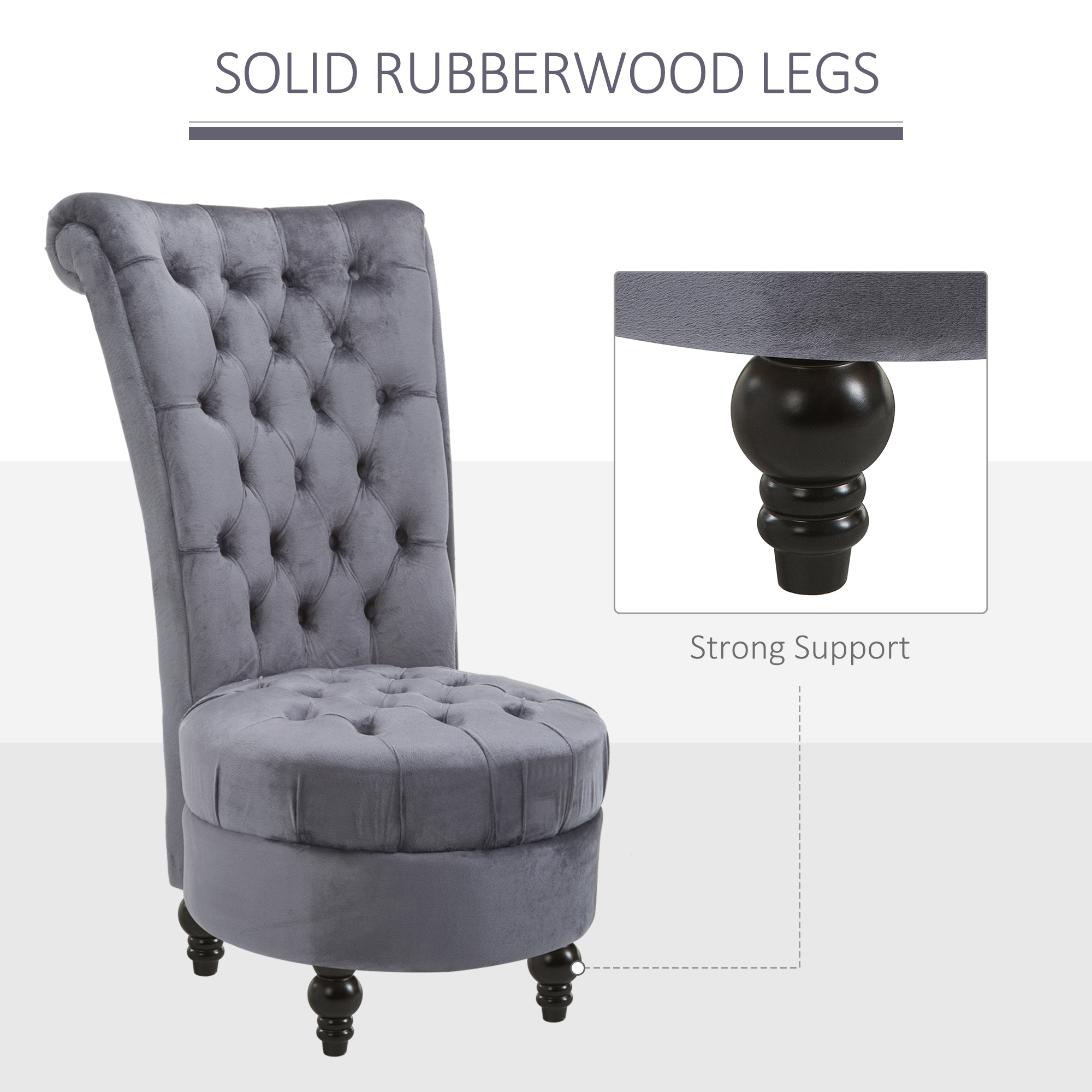 45" Tufted High Back Velvet Accent Chair Living Room Soft Padded Couch Lounge Ash Grey - Image 2