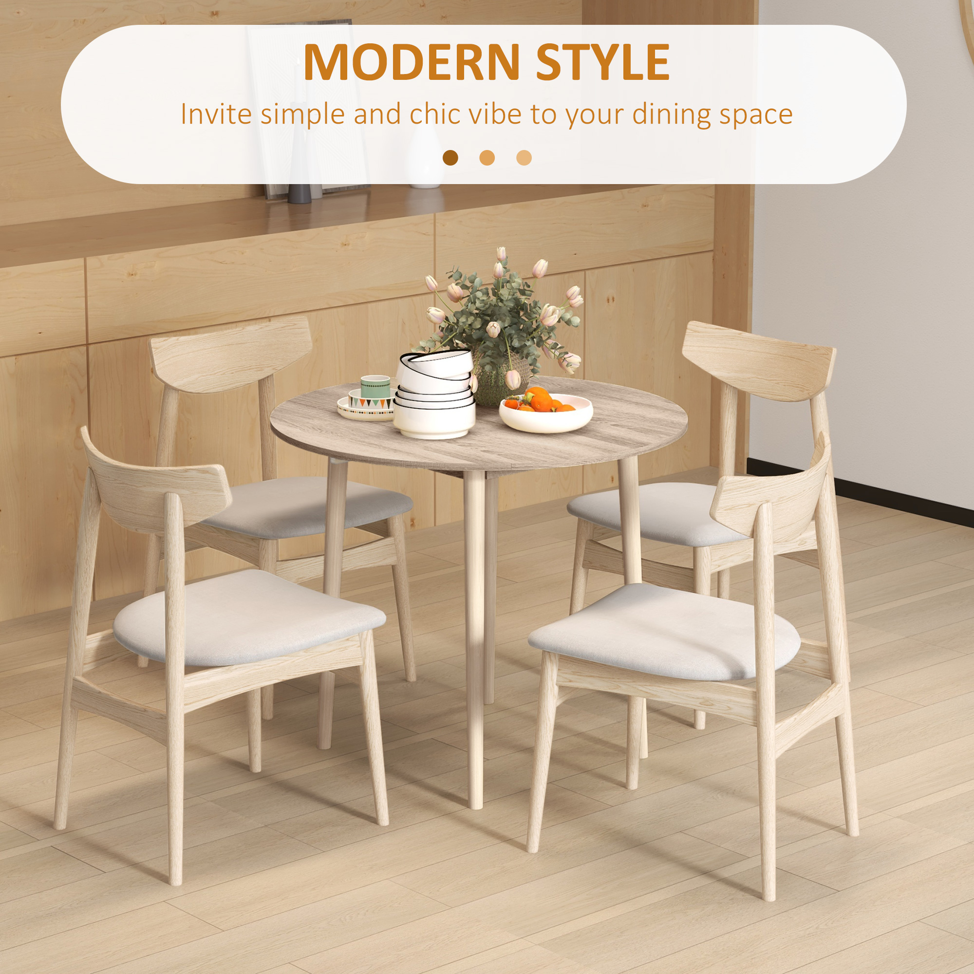 Folding Dining Table, Round Drop Leaf Kitchen Table for Small Spaces with Wood Legs, Oak - Image 3
