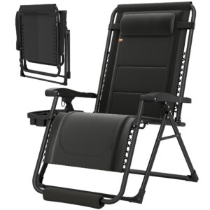 Zero Gravity Chair, Reclining Outdoor Lounger Chair with Cup Holder, 400 LBS Capacity, Black