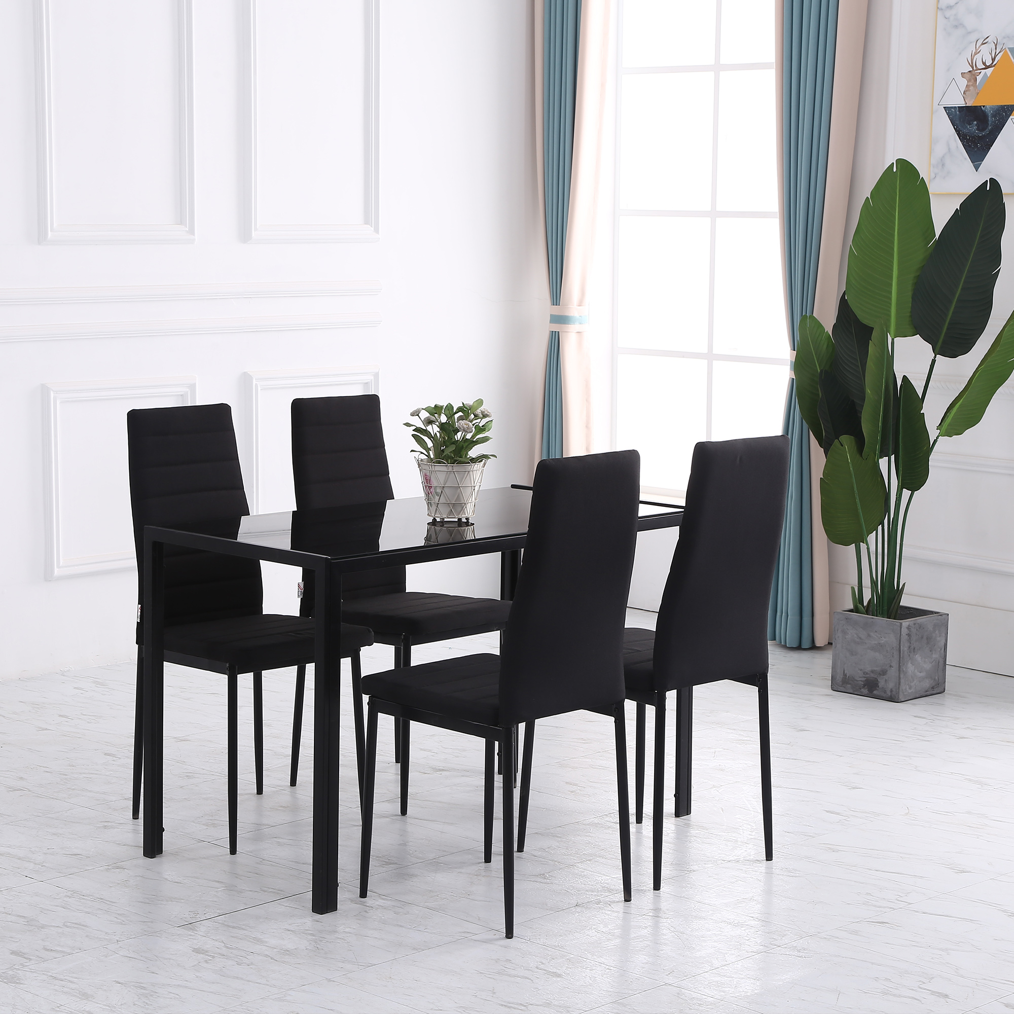 High Back Dining Chairs, Modern Upholstered PU Leather Accent Chairs with Metal Legs for Kitchen, Set of 4, Black - Image 6