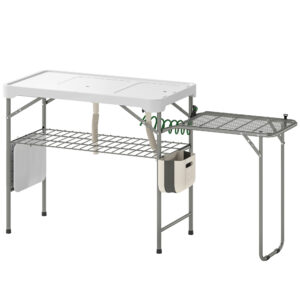Fish Cleaning Table Folding Sink Portable Camping Sink with Side Shelf & Bottom Rack for Outdoor White
