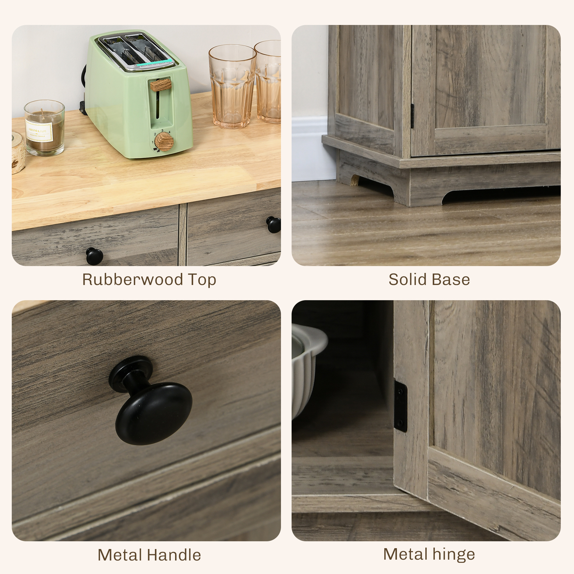Modern Sideboard, Buffet Cabinet with Storage Cabinets, Drawers and Adjustable Shelves for Living Room, Washed Grey - Image 4