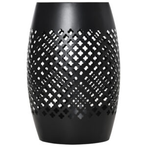 12" Steel Patio End Table, Round Hollow Drum Side Table, Accent Table for Indoor and Outdoor, Black