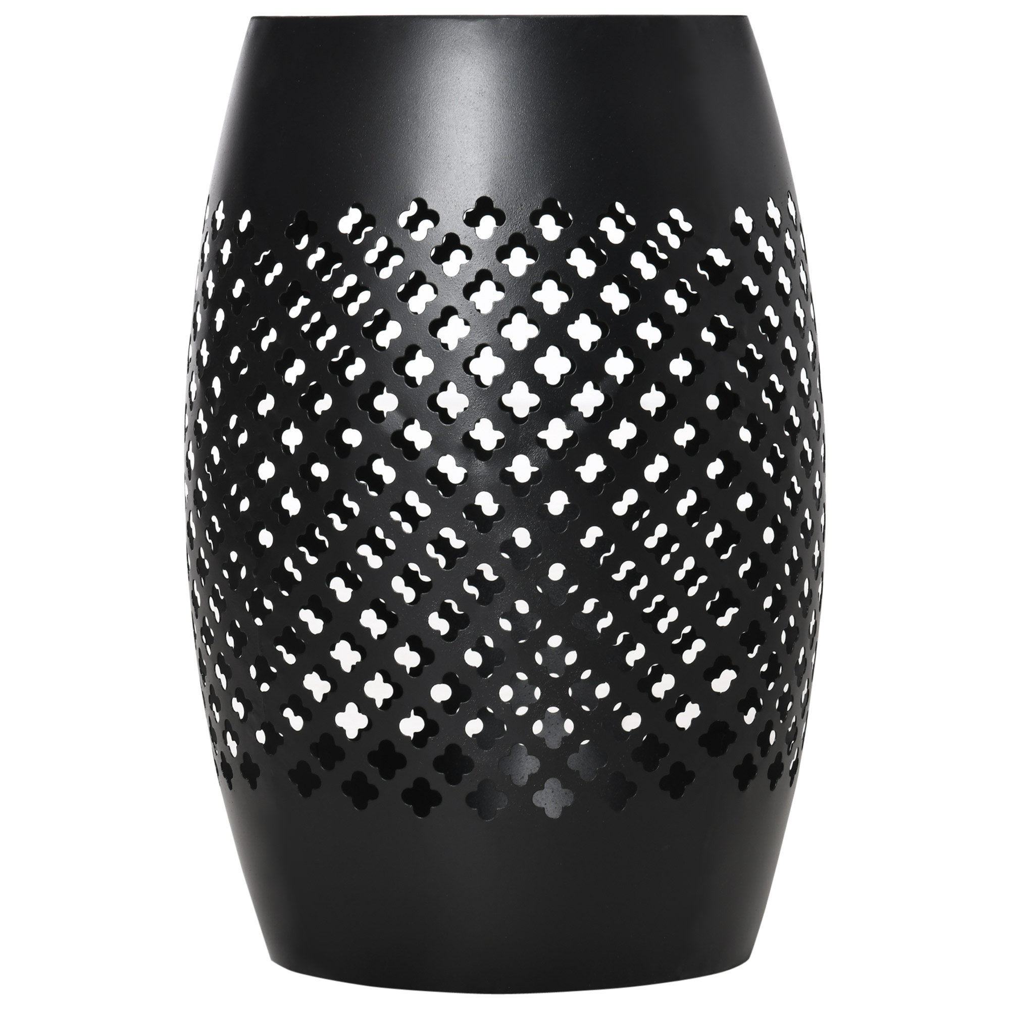 12" Steel Patio End Table, Round Hollow Drum Side Table, Accent Table for Indoor and Outdoor, Black