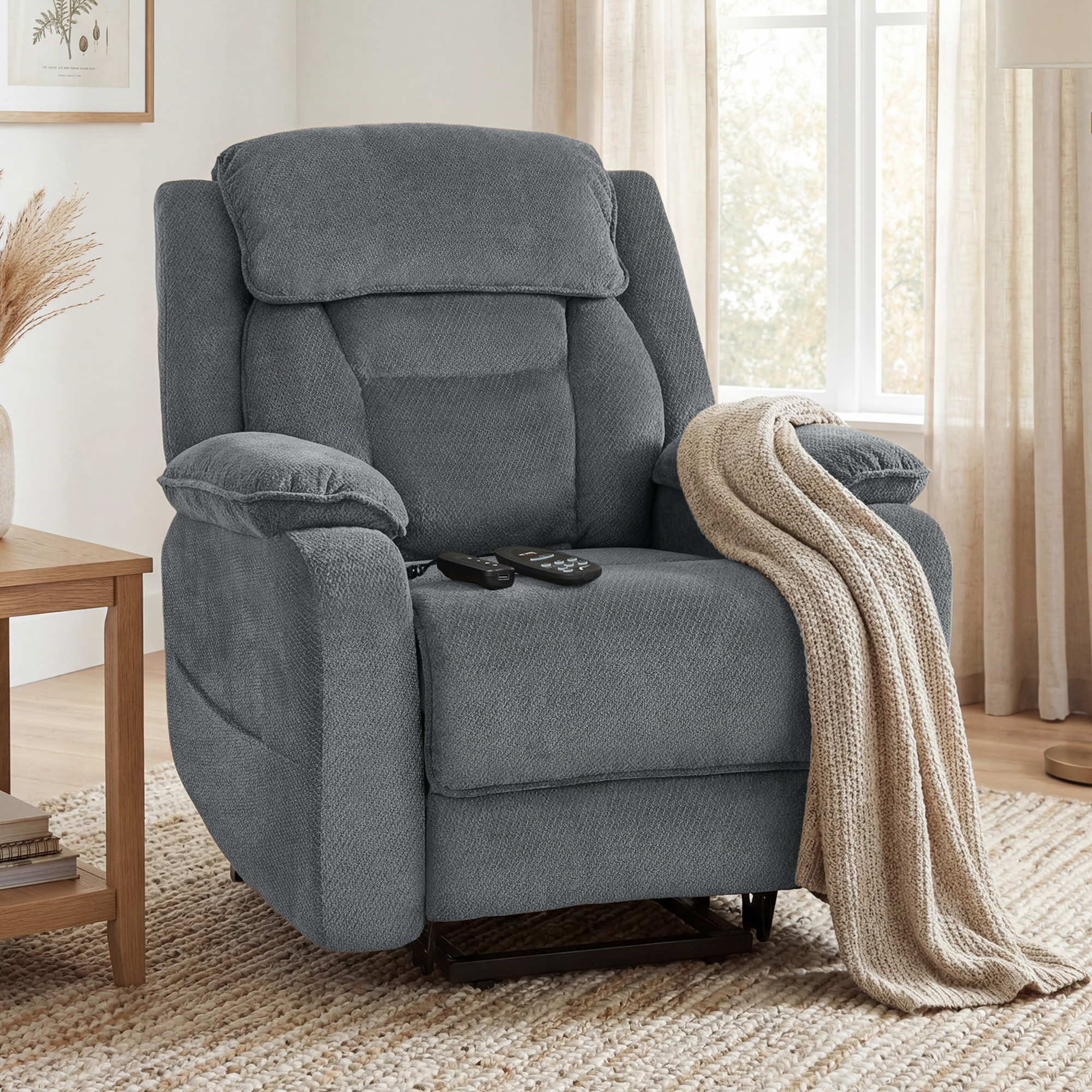 Power Recliner Chair with Massage, Electric Lift Chair for Elderly with Side Pockets, 2 Memory Positions, Remote, Grey - Image 6