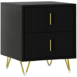 Bedside Table, Modern Nightstand with 2 Drawers, Side End Table with Metal Legs for Living Room, Bedroom, Black