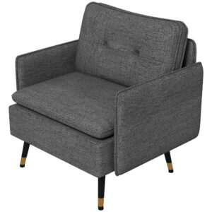 Accent Chair, Upholstered Armchair with Tufted Back Cushion and Steel Legs for Living Room, Bedroom, Dark Grey