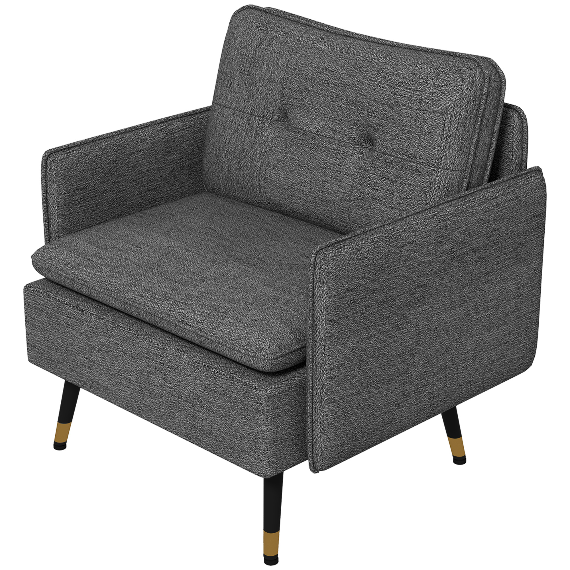 Accent Chair, Upholstered Armchair with Tufted Back Cushion and Steel Legs for Living Room, Bedroom, Dark Grey