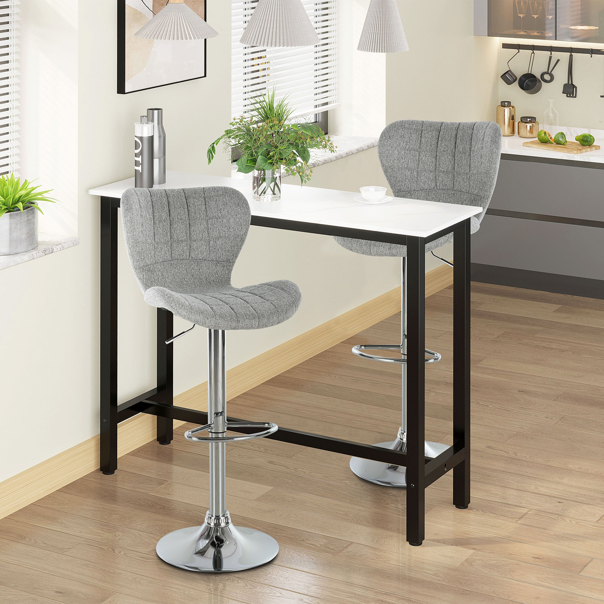 Set of 2 Counter Height Bar Stools Swivel Stool Height Adjustable Bar Chairs with Footrest for Kitchen Dining Home Pub, Grey - Image 6
