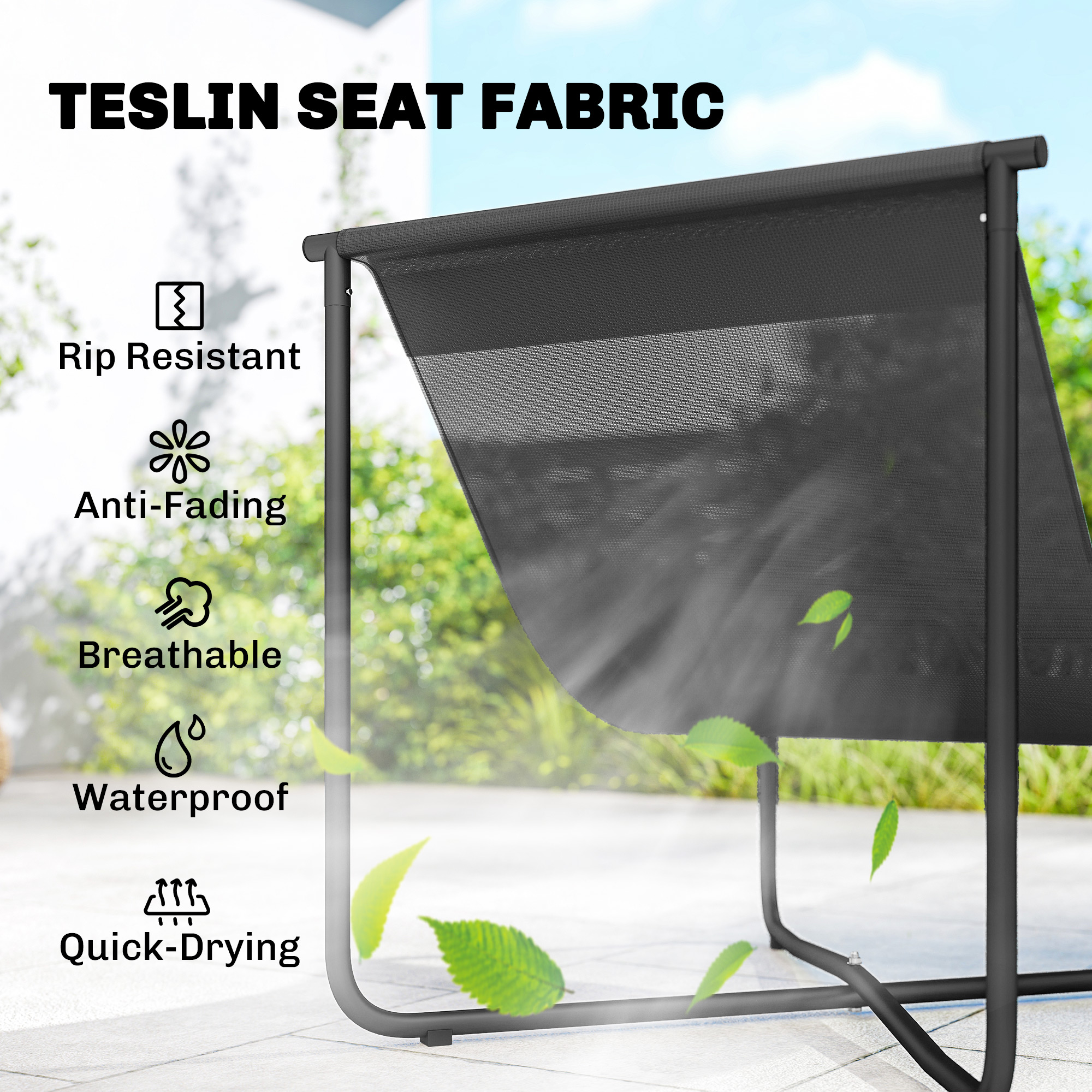Outdoor Patio Chair, Comfy Sling Lounge Chair with Cushion, Breathable Wide Seat, Steel Frame, Dark Grey - Image 4