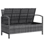 33 Gallon Outdoor Storage Bench, Wicker Deck Box Patio Bench Seat with Cushion, Grey