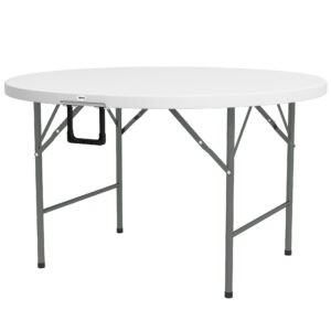 Φ48" Folding Patio Table, Outdoor HDPE Picnic Table, Card Table for 6, Round Folding Banquet with Metal Frame, White