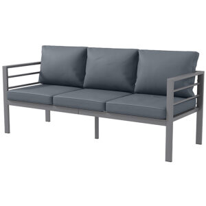 Aluminum Garden Sofa, 3-Person Outdoor Couch, Backyard Furniture for 3-person with Cushions, 72.8" x 26" x 25.2", Grey