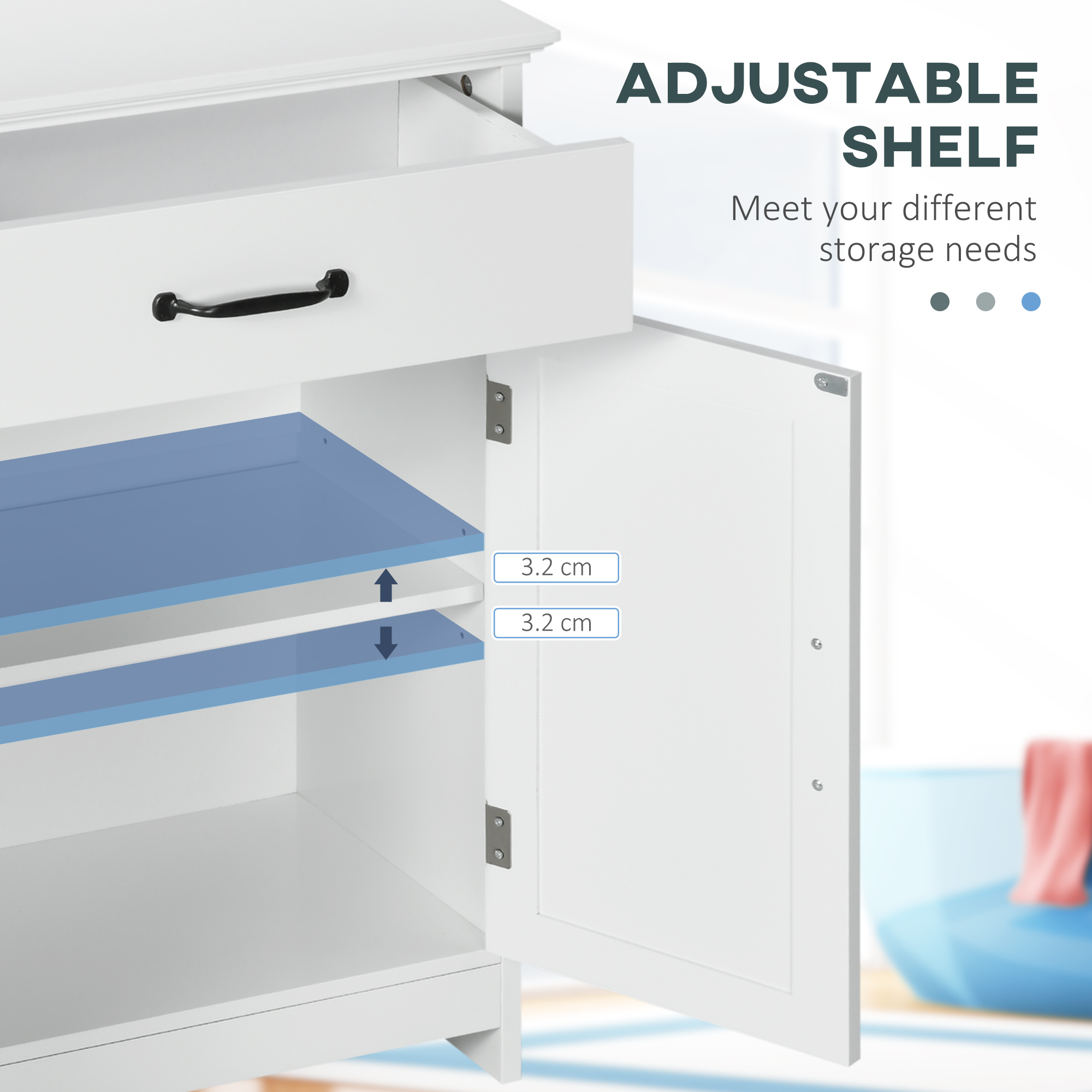 Bathroom Storage, Bathroom Cabinet with 2 Doors, Adjustable Shelves for Living Room Kitchen, 23.6"x11.8"x29.5", White - Image 3
