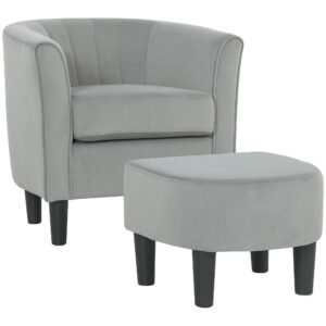 Accent Chair Modern Upholstered Living Room Chair with Ottoman and Pocket Spring Cushion Grey
