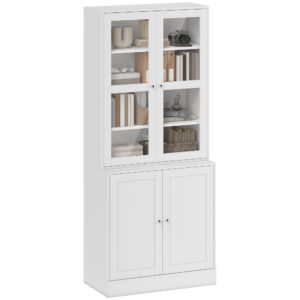 71" Bookcase Storage Cabinet with Doors, Modern Tall Bookshelf with 2 Adjustable Shelves, Display Unit for Study, Living Room, Home Office, White
