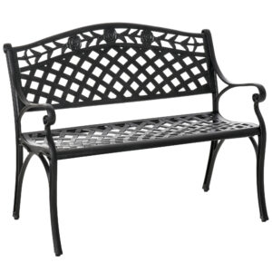 Outdoor Garden Bench, 40" Patio Bench with Aluminum Frame and Armrests, 2-Person Patio Loveseat with Floral Pattern for Park, Porch, Yard, Lawn, 485 LBS Capacity