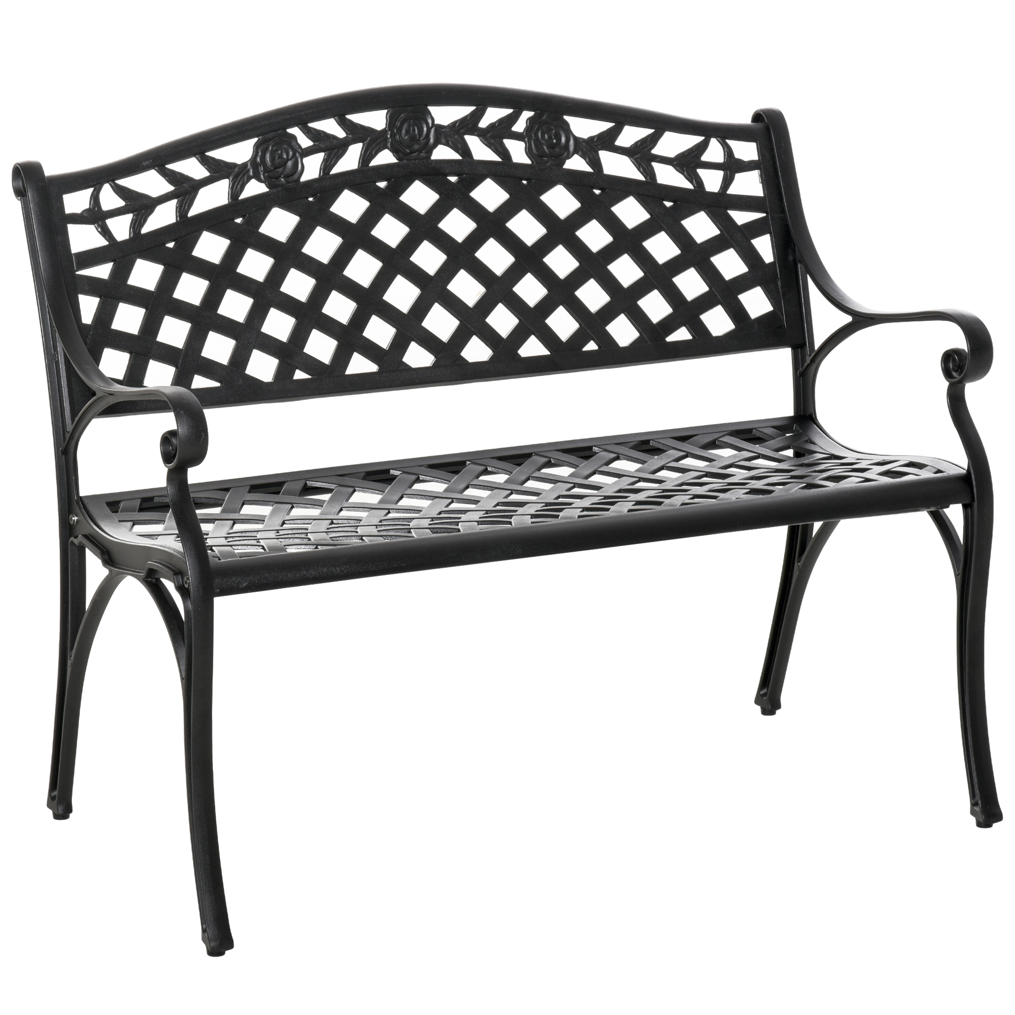 Outdoor Garden Bench, 40" Patio Bench with Aluminum Frame and Armrests, 2-Person Patio Loveseat with Floral Pattern for Park, Porch, Yard, Lawn, 485 LBS Capacity