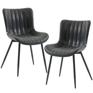 Dining Chairs Set of 2, PU Leather Upholstered Kitchen Chairs with Backrest and Steel Legs, Black