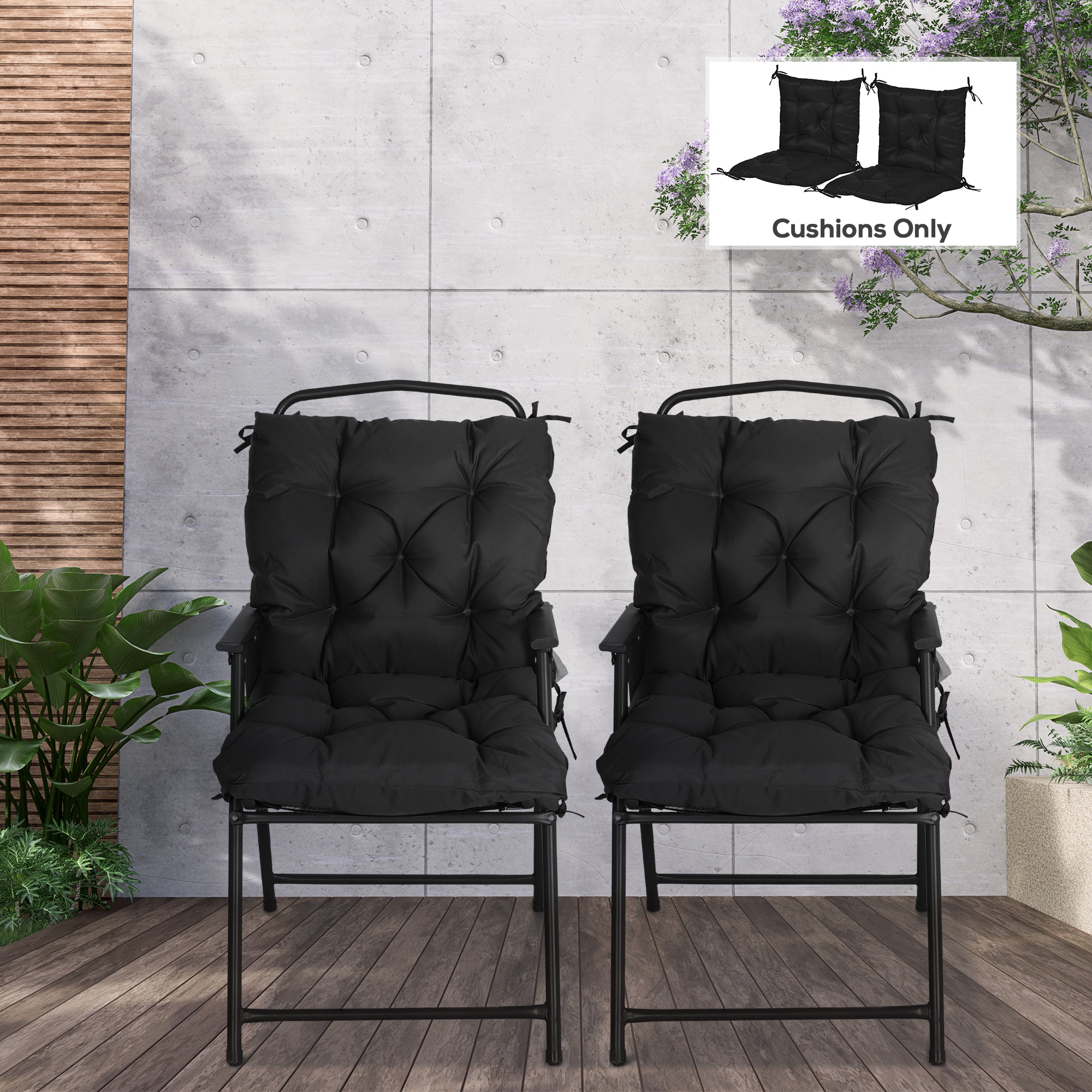 Patio Chair Cushions Set of 2, 39" x 20" x 3" Outdoor Tufted Cushion Set with Ties for Indoor Outdoor Garden Furniture, Black - Image 6