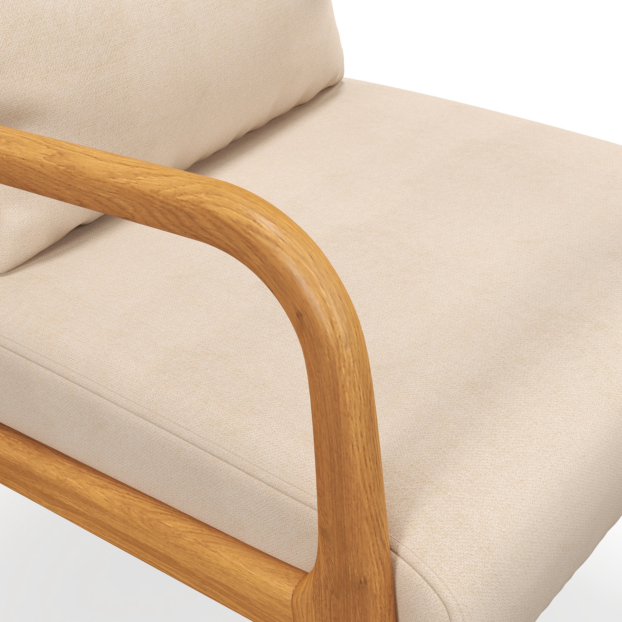 Fabric Lounge Chair, Velvet Armchair, Retro Accent Chair with Wood Legs and Thick Padding for Bedroom, Beige - Image 6