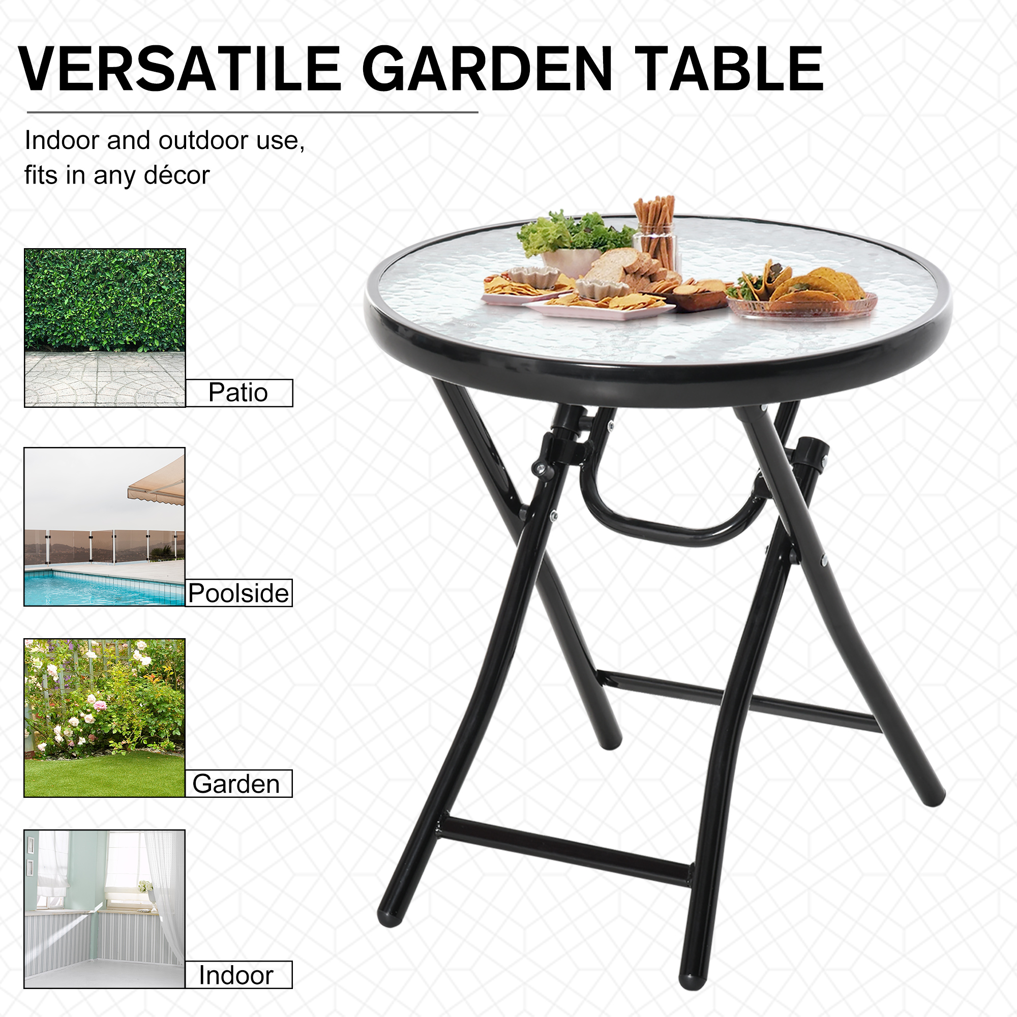 Φ18" Round Patio Table, Folding Coffee Table with Tempered Glass Tabletop for Patio, Balcony, Backyard - Image 5