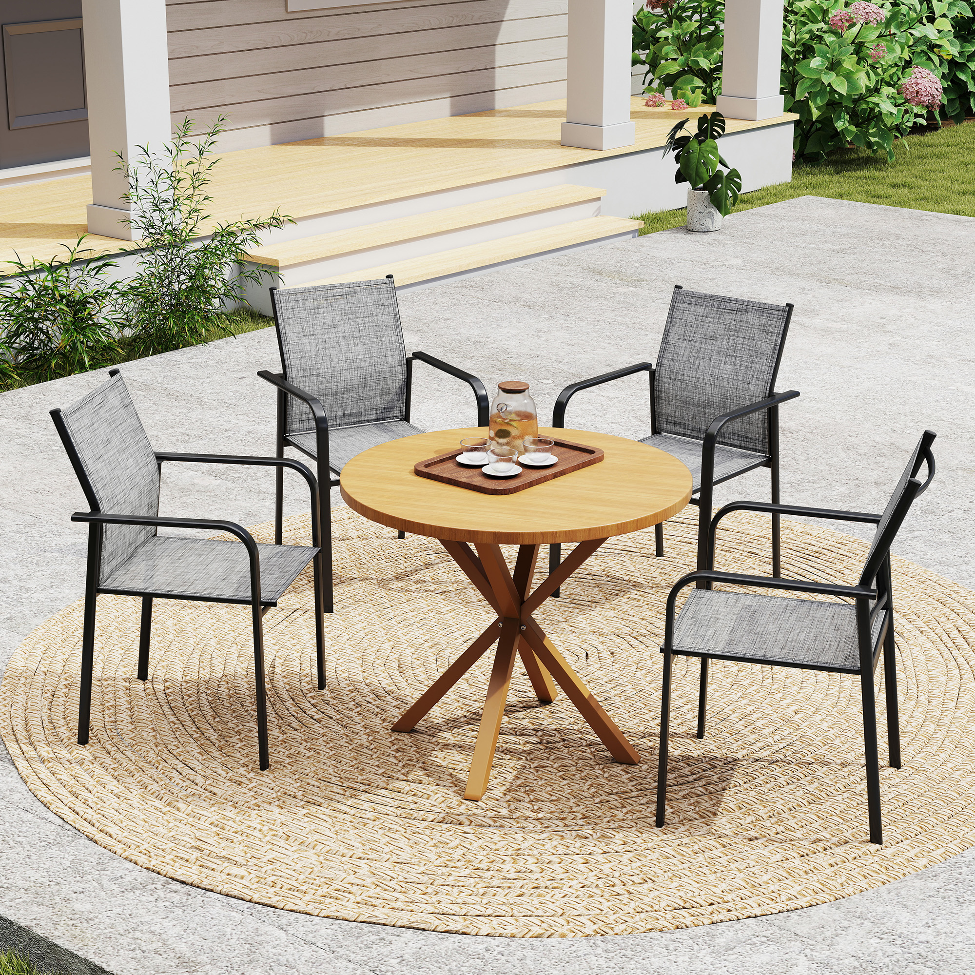 Stackable Patio Chairs Set of 4, Outdoor Dining Chairs with 20" Deep Seat, All Weather Breathable Mesh, Armrests, Grey - Image 6