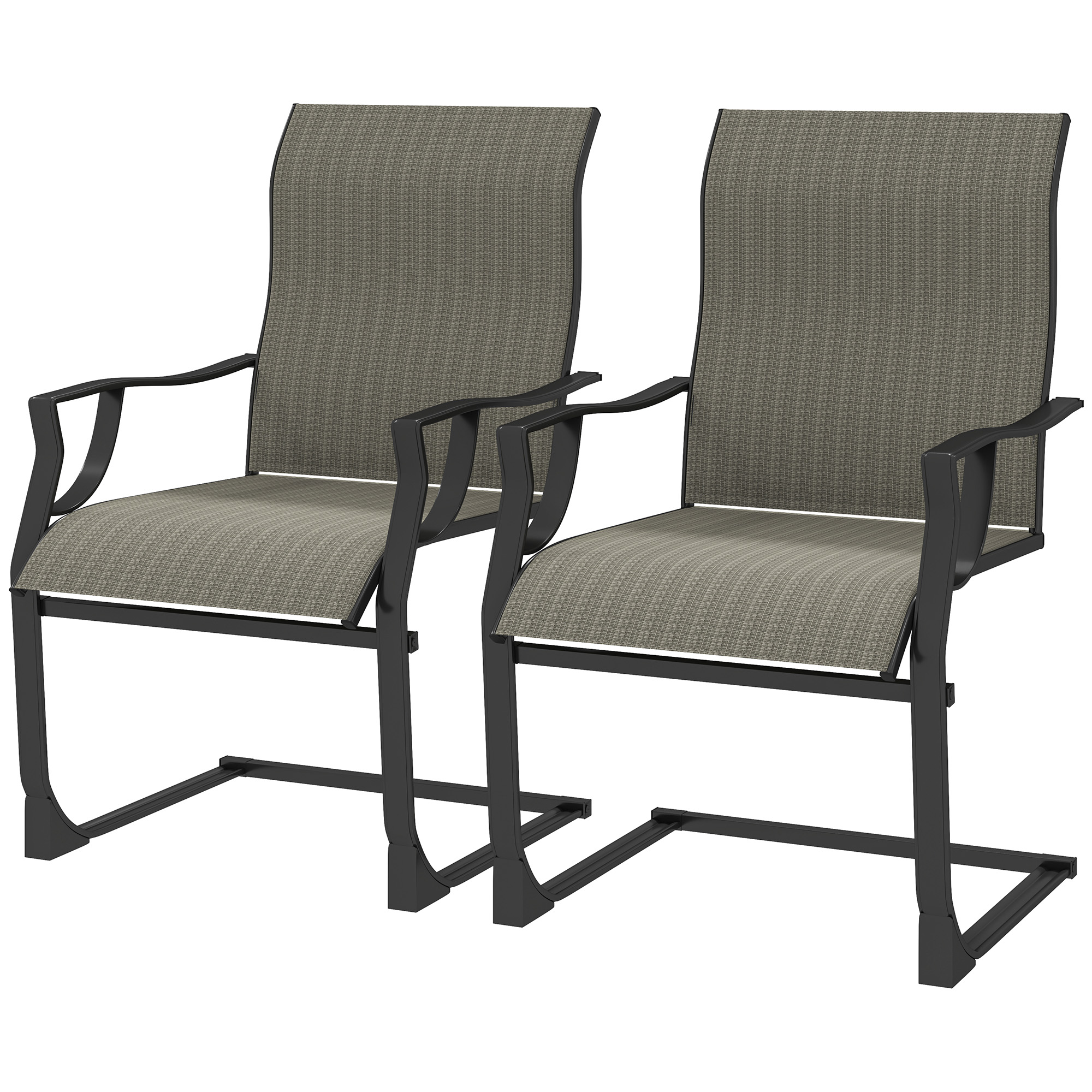 C Spring Motion Patio Chairs Set of 2 with Curved High Backrest, Armrest, All Weather Breathable Fabric, Metal Frame