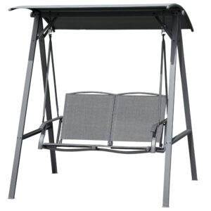 2-Seat Outdoor Porch Swing Patio Swing with Adjustable Canopy, Removable Seat and and Steel Frame for Garden, Poolside